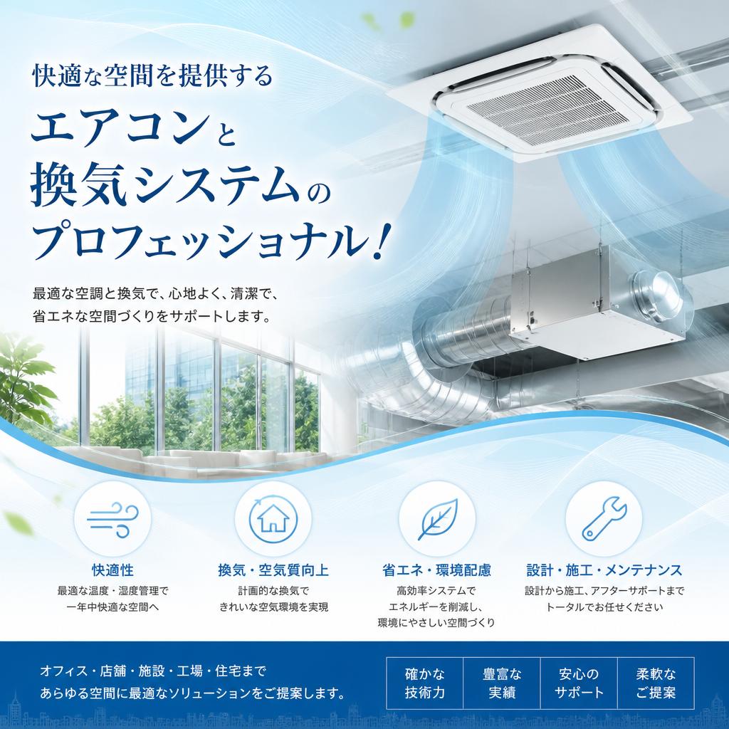 快適な空間を提供するエアコンと換気システムのプロフェッショナル！