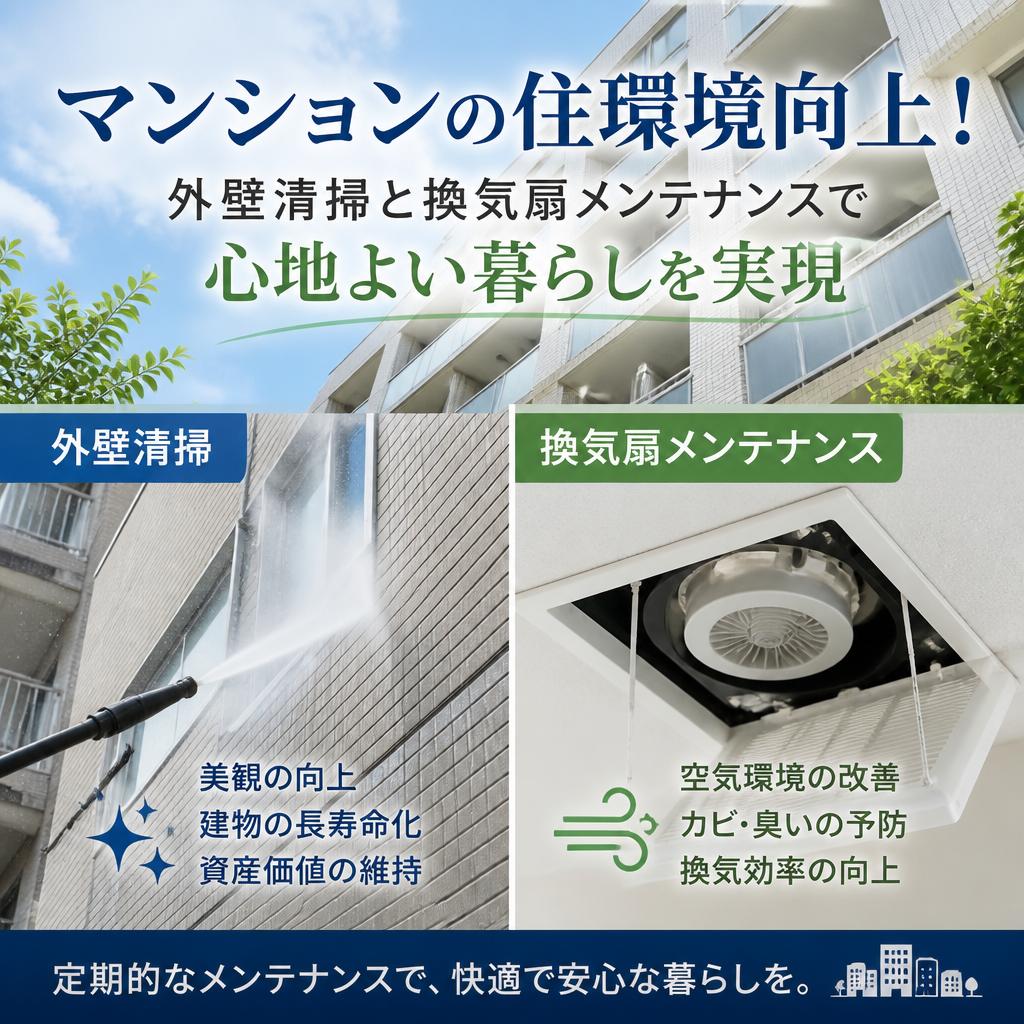 マンションの住環境向上！外壁清掃と換気扇メンテナンスで心地よい暮らしを実現