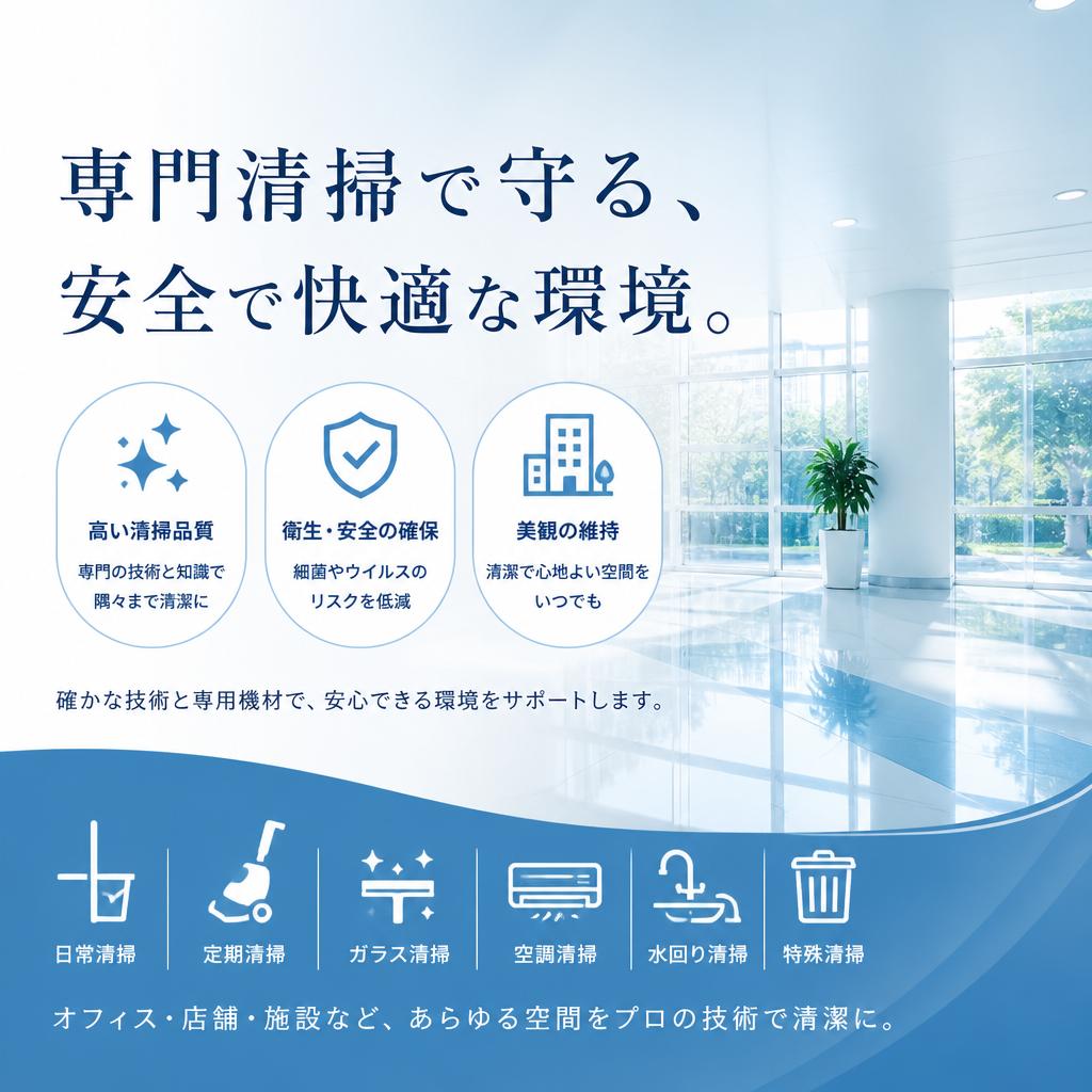 専門清掃で守る、安全で快適な環境。