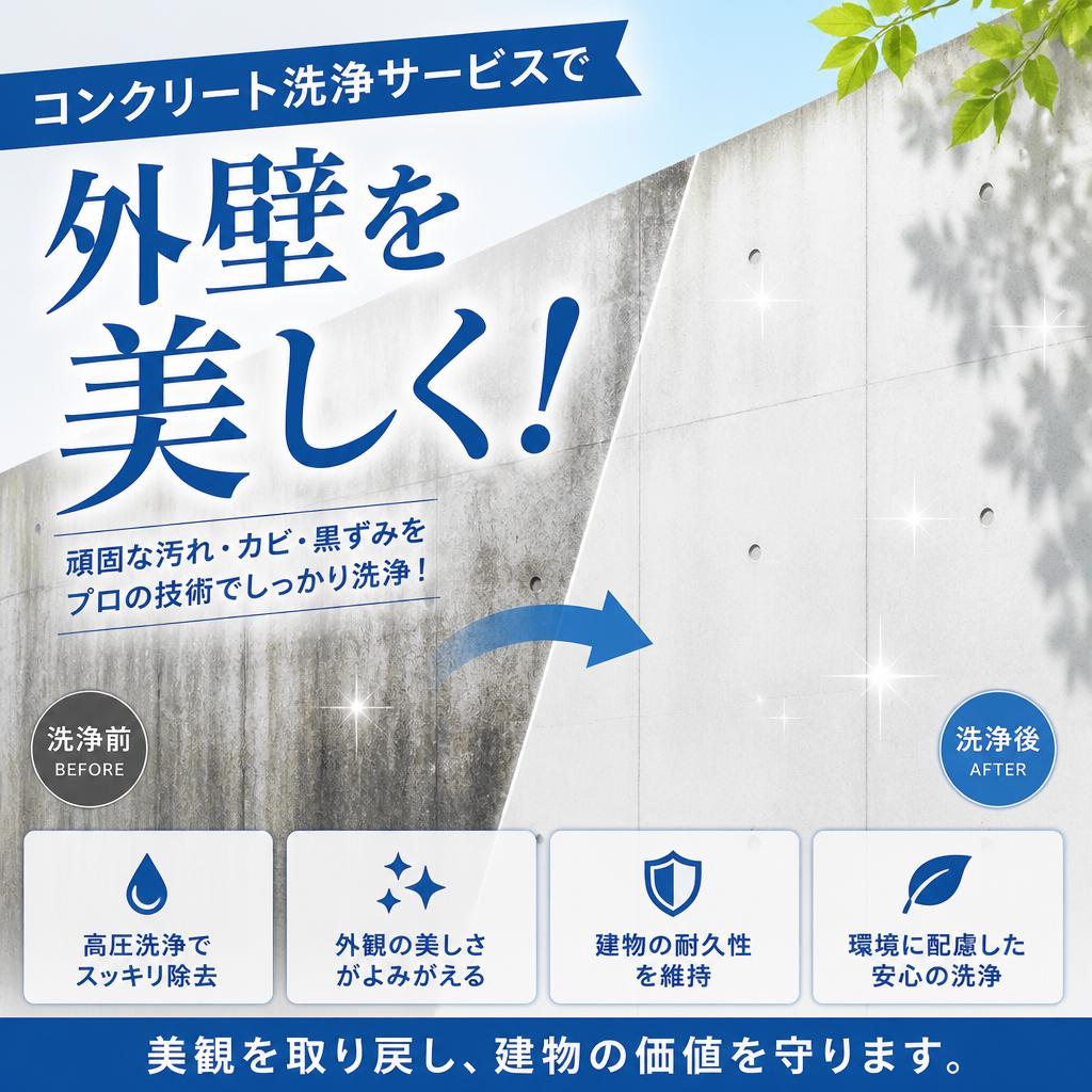 コンクリート洗浄サービスで外壁を美しく！