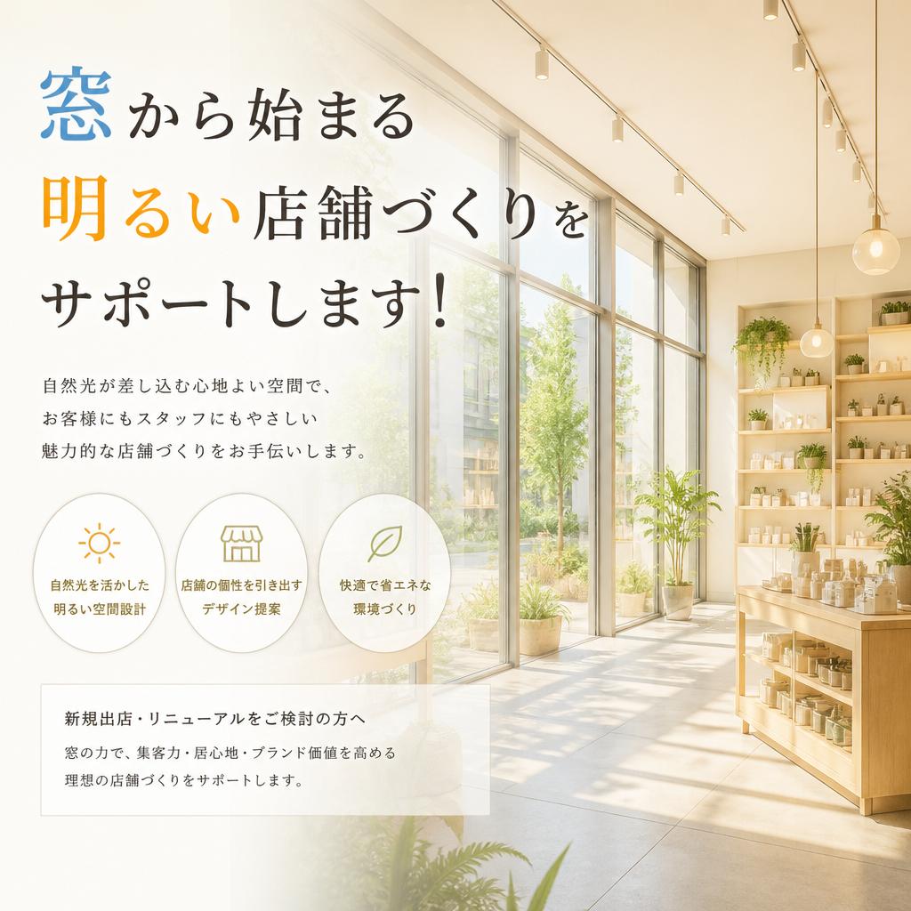 窓から始まる明るい店舗づくりをサポートします！